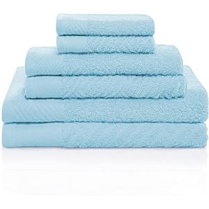 Superior 100% Egyptian Cotton 500 GSM 6 Piece Towel Set, 2 Face, 2 Hand, 2 Towels, Ideal For Bathroom, Kitchen or Beach, Quick Dry, Jacquard and Solid, Mid-Weight, Coral(Sky Blue)