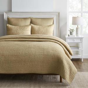 Superior 100% Silk Pick Stitch 3-Piece Quilt Set, 1 Medium Weight All-Season Coverlet, 2 Pillow Shams, Luxury Sets, Handmade Comfy Home Bedding, Cotton Fill, Bella Collection, Queen Size, Light Brown(Light Brown)