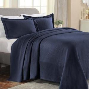 Superior 2 Piece Solitaire Cotton Bedspread Set, Home Bed Decor, Decorative Bed Spread, 1 Pillow Sham, Medium Weight Blanket, Matelasse Coverlet Bedding, Textured Quilted Pattern, Twin, Taupe(Navy Blue – Z)