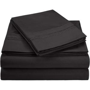 Superior 2-Line Bubble Embroidered Sheets, Luxurious Silky Soft, Light Weight, Wrinkle Free Brushed Microfiber, Twin Size 3 Piece Sheet Set, Tan(Black)