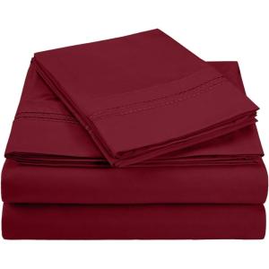 Superior 2-Line Bubble Embroidered Sheets, Luxurious Silky Soft, Light Weight, Wrinkle Free Brushed Microfiber, Twin Size 3 Piece Sheet Set, Tan(Burgundy)