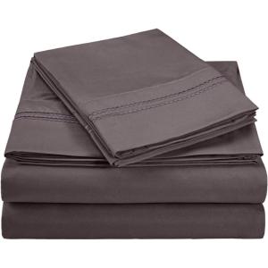 Superior 2-Line Bubble Embroidered Sheets, Luxurious Silky Soft, Light Weight, Wrinkle Free Brushed Microfiber, Twin Size 3 Piece Sheet Set, Tan(Charcoal)