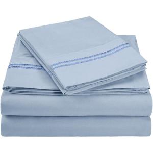 Superior 2-Line Bubble Embroidered Sheets, Luxurious Silky Soft, Light Weight, Wrinkle Free Brushed Microfiber, Twin Size 3 Piece Sheet Set, Tan(Light Blue)