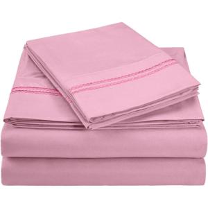 Superior 2-Line Bubble Embroidered Sheets, Luxurious Silky Soft, Light Weight, Wrinkle Free Brushed Microfiber, Twin Size 3 Piece Sheet Set, Tan(Pink)