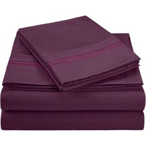 Superior 2-Line Bubble Embroidered Sheets, Luxurious Silky Soft, Light Weight, Wrinkle Free Brushed Microfiber, Twin Size 3 Piece Sheet Set, Tan(Plum)