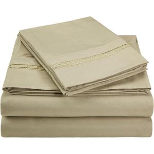 Superior 2-Line Bubble Embroidered Sheets, Luxurious Silky Soft, Light Weight, Wrinkle Free Brushed Microfiber, Twin Size 3 Piece Sheet Set, Tan(Sage)