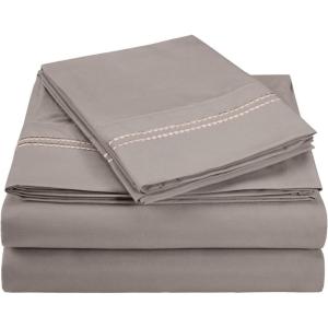 Superior 2-Line Bubble Embroidered Sheets, Luxurious Silky Soft, Light Weight, Wrinkle Free Brushed Microfiber, Twin Size 3 Piece Sheet Set, Tan(Silver)