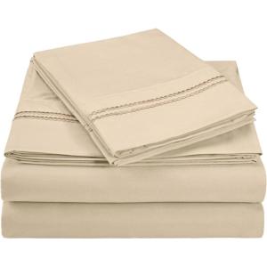 Superior 2-Line Bubble Embroidered Sheets, Luxurious Silky Soft, Light Weight, Wrinkle Free Brushed Microfiber, Twin Size 3 Piece Sheet Set, Tan(Tan)