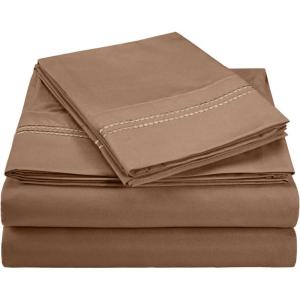 Superior 2-Line Bubble Embroidered Sheets, Luxurious Silky Soft, Light Weight, Wrinkle Free Brushed Microfiber, Twin Size 3 Piece Sheet Set, Tan(Taupe)