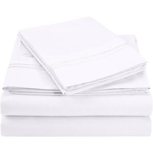 Superior 2-Line Bubble Embroidered Sheets, Luxurious Silky Soft, Light Weight, Wrinkle Free Brushed Microfiber, Twin Size 3 Piece Sheet Set, Tan(White)