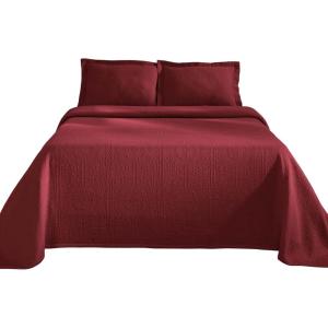 Superior 3 Piece Basketweave Cotton Bedspread Set, Home Bed Decor, Decorative Bed Spread, 2 Pillow Shams, Medium Weight Blanket, Matelasse Coverlet Bedding, Geometric Lattice Pattern, Queen, Garnet