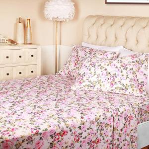 Superior 300 Thread Count 3 Piece Cotton Single Ply Deep Pocket Solid Sheet Set, Twin X-Large, Coral(Floral Cream)