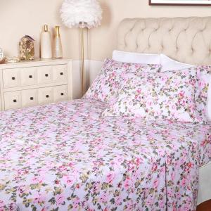 Superior 300 Thread Count 3 Piece Cotton Single Ply Deep Pocket Solid Sheet Set, Twin X-Large, Coral(Floral White)