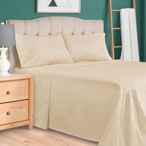 Superior 300 Thread Count 4 Piece Cotton Single Ply Deep Pocket Solid Sheet Set, Queen, Coral(Ivory)