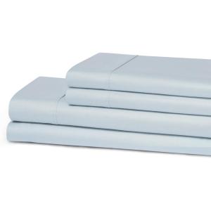 Superior 300 Thread Count Cotton Sheets, Modern Solid, Deep Pocket Bed Sheets, Lightweight, 4 Piece Bed Sheet Set, Includes; One Flat, One Fitted and Two Pillowcases, Queen, Navy Blue(Light Blue)