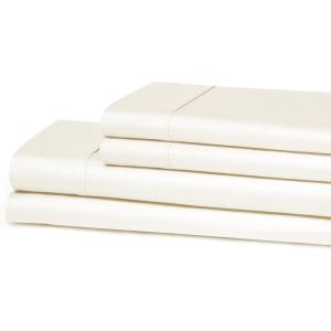 Superior 300 Thread Count Cotton Sheets, Modern Solid, Deep Pocket Bed Sheets, Lightweight, 4 Piece Bed Sheet Set, Includes; One Flat, One Fitted and Two Pillowcases, Queen, Navy Blue(Ivory)