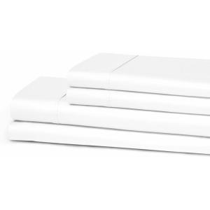 Superior 300 Thread Count Cotton Sheets, Modern Solid, Deep Pocket Bed Sheets, Lightweight, 4 Piece Bed Sheet Set, Includes; One Flat, One Fitted and Two Pillowcases, Queen, Navy Blue(White)
