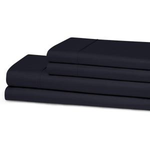 Superior 300 Thread Count Cotton Sheets, Modern Solid, Deep Pocket Bed Sheets, Lightweight, 4 Piece Bed Sheet Set, Includes; One Flat, One Fitted and Two Pillowcases, Queen, Navy Blue(Navy Blue)