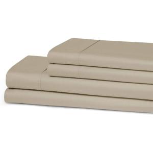 Superior 300 Thread Count Cotton Sheets, Modern Solid, Deep Pocket Bed Sheets, Lightweight, 4 Piece Bed Sheet Set, Includes; One Flat, One Fitted and Two Pillowcases, Queen, Navy Blue(Tan)