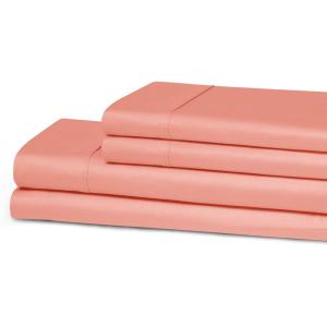 Superior 300 Thread Count Cotton Sheets, Modern Solid, Deep Pocket Bed Sheets, Lightweight, 4 Piece Bed Sheet Set, Includes; One Flat, One Fitted and Two Pillowcases, Queen, Navy Blue(Coral)