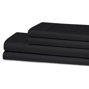 Superior 300 Thread Count Cotton Sheets, Modern Solid, Deep Pocket Bed Sheets, Lightweight, 4 Piece Bed Sheet Set, Includes; One Flat, One Fitted and Two Pillowcases, Queen, Navy Blue(Black)