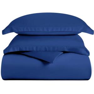 Superior 300 Thread Count Duvet Cover Set, 100% Modal from Beech, Solid, King/California King, White(Navy Blue)