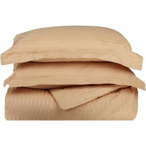 Superior 300-Thread Duvet Cover Set, Premium Long-Staple Cotton, Twin, Black(Beige Stripe)