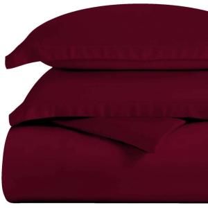 Superior 300-Thread Duvet Cover Set, Premium Long-Staple Cotton, Twin, Black(Burgundy)