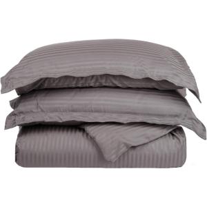 Superior 300-Thread Duvet Cover Set, Premium Long-Staple Cotton, Twin, Black(Grey Stripe)