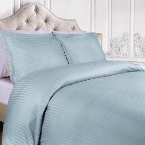 Superior 300-Thread Duvet Cover Set, Premium Long-Staple Cotton, Twin, Black(Light Blue Stripe)