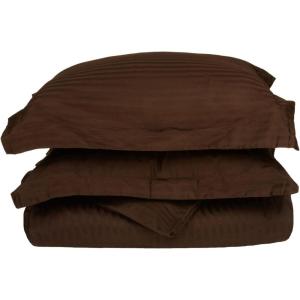Superior 300-Thread Duvet Cover Set, Premium Long-Staple Cotton, Twin, Black(Mocha Stripe)