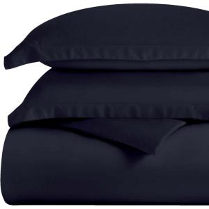 Superior 300-Thread Duvet Cover Set, Premium Long-Staple Cotton, Twin, Black(Navy Blue)