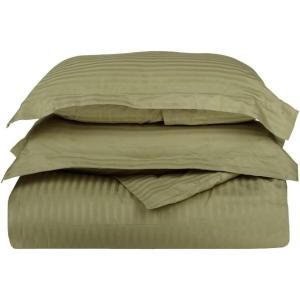 Superior 300-Thread Duvet Cover Set, Premium Long-Staple Cotton, Twin, Black(Sage Stripe)