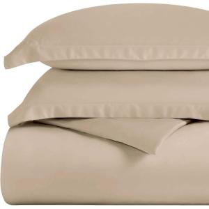 Superior 300-Thread Duvet Cover Set, Premium Long-Staple Cotton, Twin, Black(Tan)