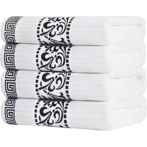 Superior 6-Piece Cotton Towel Set, Decorative Greek Pattern, Home Essentials, Absorbent Towels, Bathroom Decor, Spa, Resort, Includes 2 Hand, 2 Face and 2 Bath Towels, Athens Collection, Grey(Black)