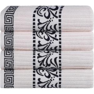 Superior 6-Piece Cotton Towel Set, Decorative Greek Pattern, Home Essentials, Absorbent Towels, Bathroom Decor, Spa, Resort, Includes 2 Hand, 2 Face and 2 Bath Towels, Athens Collection, Grey(Ivory-black)