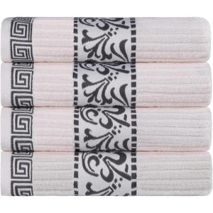 Superior 6-Piece Cotton Towel Set, Decorative Greek Pattern, Home Essentials, Absorbent Towels, Bathroom Decor, Spa, Resort, Includes 2 Hand, 2 Face and 2 Bath Towels, Athens Collection, Grey(Ivory-grey)