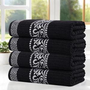 Superior 6-Piece Cotton Towel Set, Decorative Greek Pattern, Home Essentials, Absorbent Towels, Bathroom Decor, Spa, Resort, Includes 2 Hand, 2 Face and 2 Bath Towels, Athens Collection, Grey(Black-white)