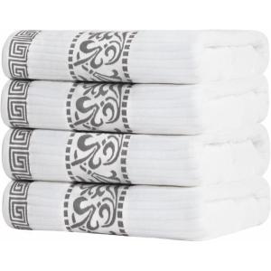 Superior 6-Piece Cotton Towel Set, Decorative Greek Pattern, Home Essentials, Absorbent Towels, Bathroom Decor, Spa, Resort, Includes 2 Hand, 2 Face and 2 Bath Towels, Athens Collection, Grey(Grey)