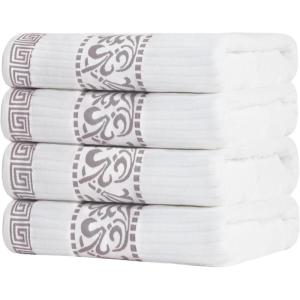 Superior 6-Piece Cotton Towel Set, Decorative Greek Pattern, Home Essentials, Absorbent Towels, Bathroom Decor, Spa, Resort, Includes 2 Hand, 2 Face and 2 Bath Towels, Athens Collection, Grey(Chrome)