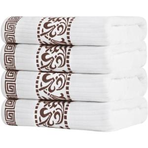 Superior 6-Piece Cotton Towel Set, Decorative Greek Pattern, Home Essentials, Absorbent Towels, Bathroom Decor, Spa, Resort, Includes 2 Hand, 2 Face and 2 Bath Towels, Athens Collection, Grey(Chocolate)