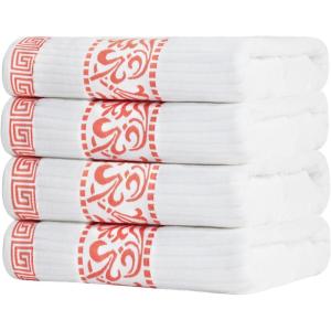 Superior 6-Piece Cotton Towel Set, Decorative Greek Pattern, Home Essentials, Absorbent Towels, Bathroom Decor, Spa, Resort, Includes 2 Hand, 2 Face and 2 Bath Towels, Athens Collection, Grey(Coral)