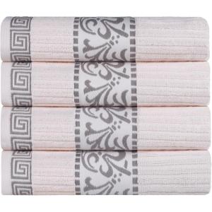 Superior 6-Piece Cotton Towel Set, Decorative Greek Pattern, Home Essentials, Absorbent Towels, Bathroom Decor, Spa, Resort, Includes 2 Hand, 2 Face and 2 Bath Towels, Athens Collection, Grey(Ivory-chrome)