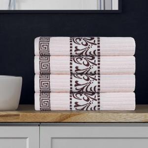 Superior 6-Piece Cotton Towel Set, Decorative Greek Pattern, Home Essentials, Absorbent Towels, Bathroom Decor, Spa, Resort, Includes 2 Hand, 2 Face and 2 Bath Towels, Athens Collection, Grey(Ivory-chocolate)