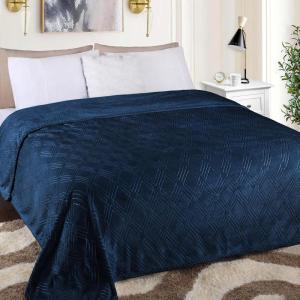 Superior Alaska Collection Quilted Diamond Throw Blanket – Soft Plush Velvety Fleece Blanket for Couch, Bed and Living Room Decor – Cozy, Warm & Lightweight All-Season Cover, Throw Size, White(Navy Blue)