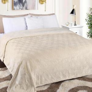 Superior Alaska Collection Quilted Diamond Throw Blanket – Soft Plush Velvety Fleece Blanket for Couch, Bed and Living Room Decor – Cozy, Warm & Lightweight All-Season Cover, Throw Size, White(Cream)