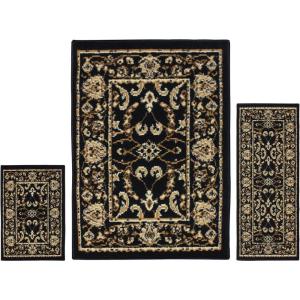 Superior Barringer Collection 3-Piece Rug Set, Attractive Rugs with Jute Backing, Durable and Beautiful Woven Structure, Traditional Bordered Area Rug Set – 2′ x 3′, 2′ x 5′, and 5′ x 7′ Rugs, Ivory(Beige Black)