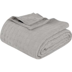 Superior Basketweave Cotton Blanket, Basket Weave Design, Soft, Comfy Cover for Bed, Bedding, Bedroom, Couch Throw, Lounging, Modern Boho Medium Weighted Blankets, Throw Size, Gold(Silver)