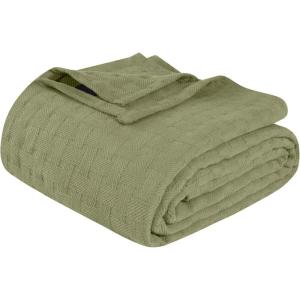 Superior Basketweave Cotton Blanket, Basket Weave Design, Soft, Comfy Cover for Bed, Bedding, Bedroom, Couch Throw, Lounging, Modern Boho Medium Weighted Blankets, Throw Size, Gold(Sage)