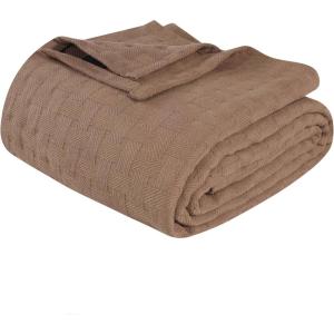 Superior Basketweave Cotton Blanket, Basket Weave Design, Soft, Comfy Cover for Bed, Bedding, Bedroom, Couch Throw, Lounging, Modern Boho Medium Weighted Blankets, Throw Size, Gold(Taupe)